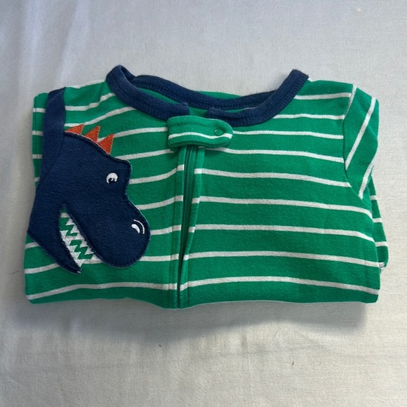 Carter's - Green Striped Baby Onesie with Dinosaur - Picture 1 of 4
